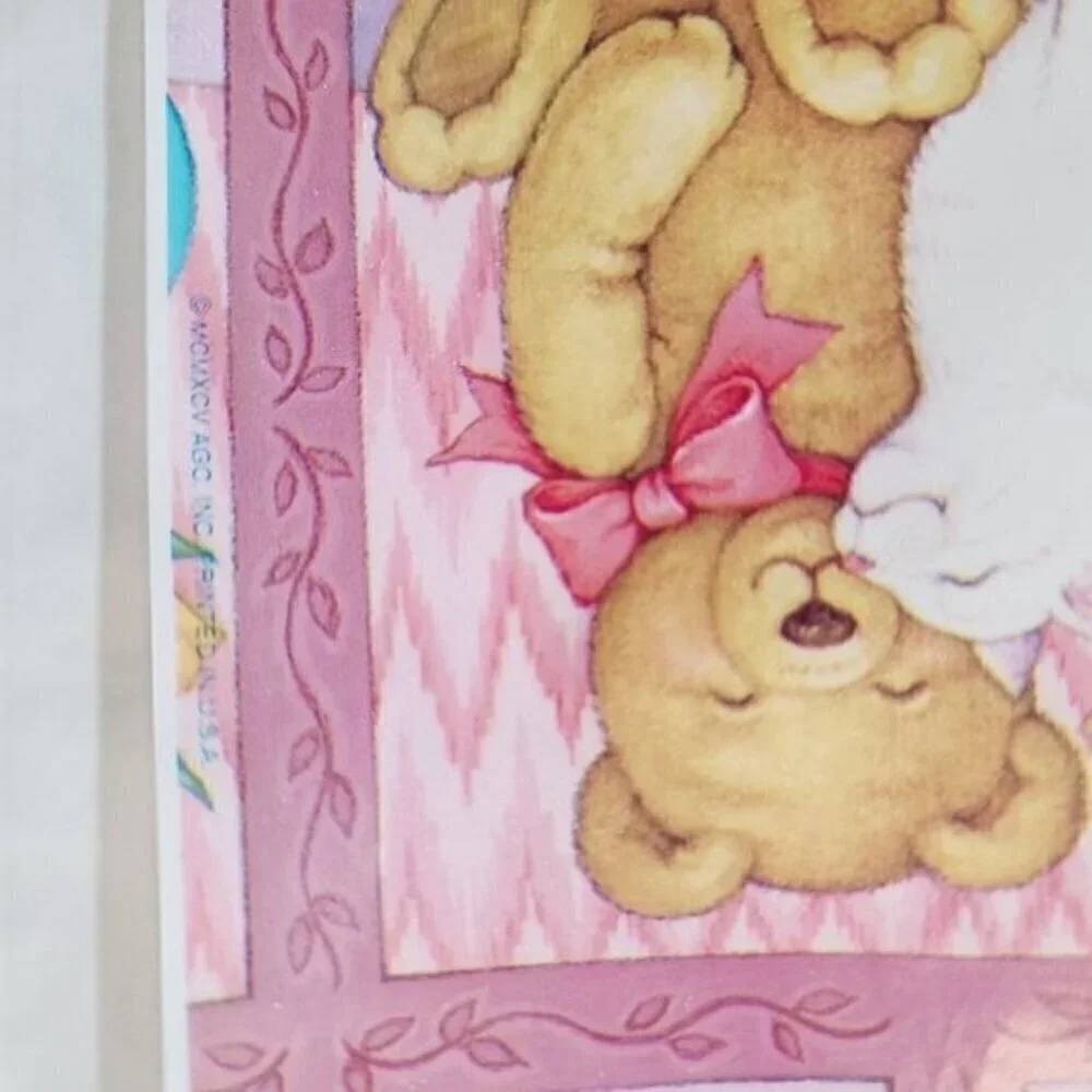 Vintage 90s AGC Kawaii Pink Cute Cuddly Teddy Bear Cat Gift Wrap